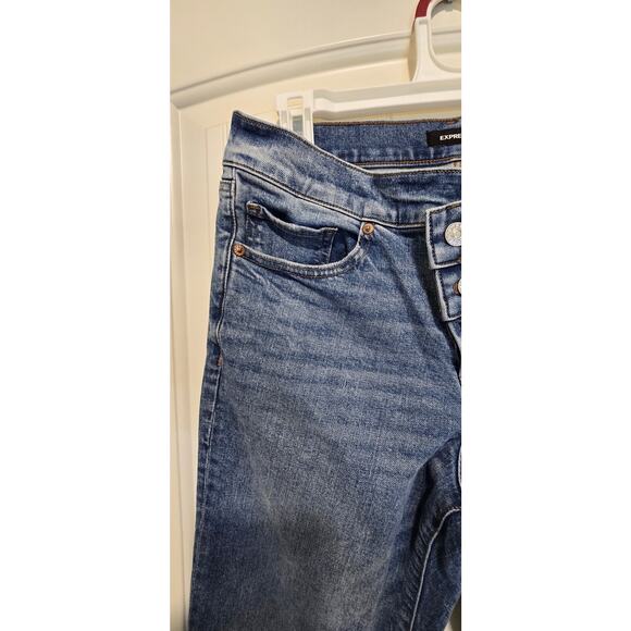 EXPRESS 70s Flare Mid Rise Frayed Hem Denim Jeans Size 6 - Picture 4 of 12